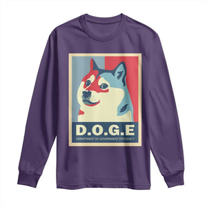 Trump Musk DOGE Long Sleeve Shirt Department Of Government Efficiency Vintage Meme Inu Dog TS11 Purple Print Your Wear