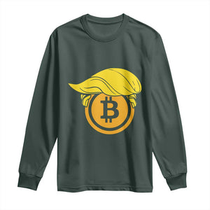 Funny Trump Bitcoin BTC Crypto Cryptocurrency Trader Long Sleeve Shirt TS11 Dark Forest Green Print Your Wear