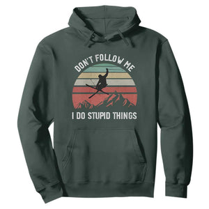 Funny Skiing Hoodie Don't Follow Me I Do Stupid Things Retro Vintage Skier TS11 Dark Forest Green Print Your Wear