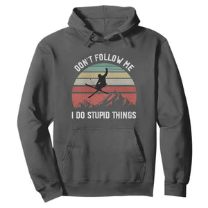 Funny Skiing Hoodie Don't Follow Me I Do Stupid Things Retro Vintage Skier TS11 Dark Heather Print Your Wear