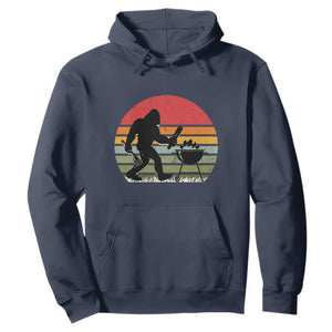 Funny Retro Bigfoot Grilling BBQ Chef Hoodie TS11 Navy Print Your Wear