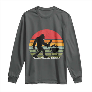 Funny Retro Bigfoot Grilling BBQ Chef Long Sleeve Shirt TS11 Dark Heather Print Your Wear