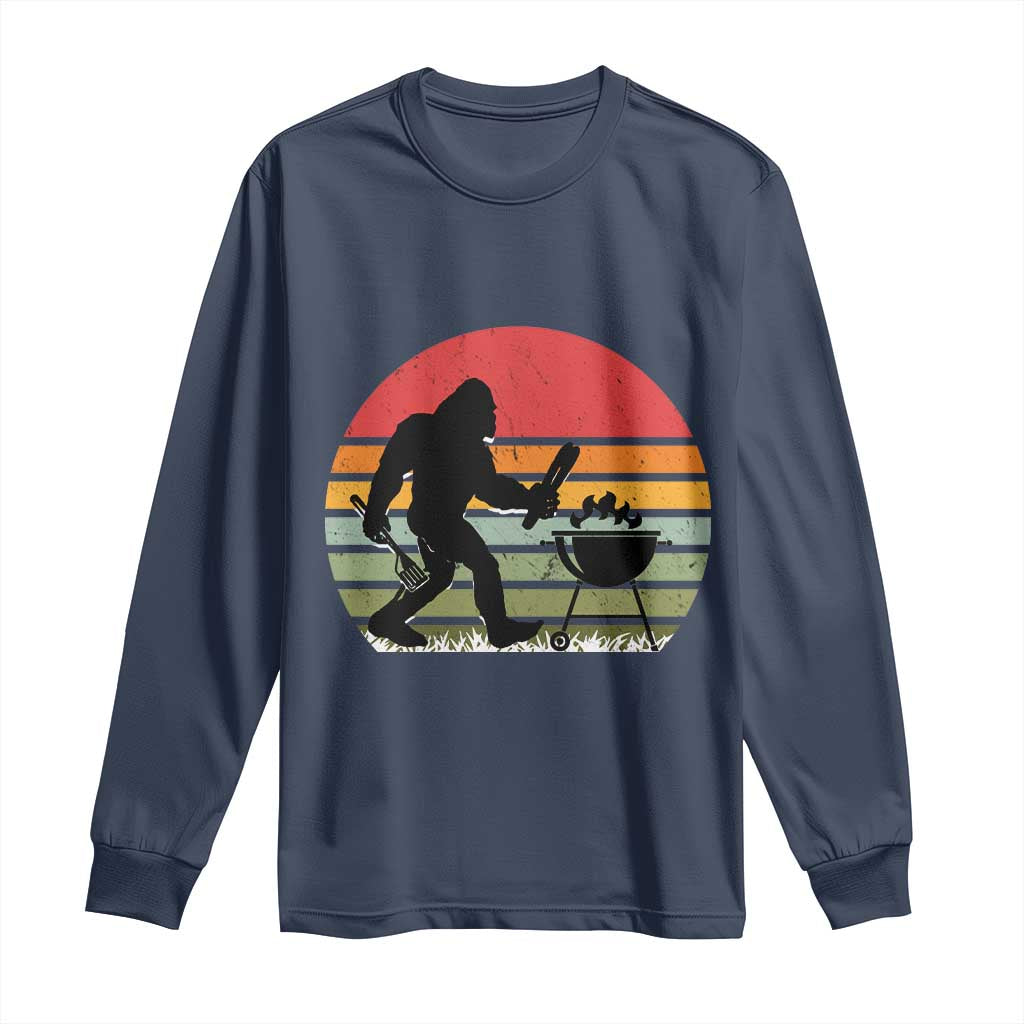 Funny Retro Bigfoot Grilling BBQ Chef Long Sleeve Shirt TS11 Navy Print Your Wear