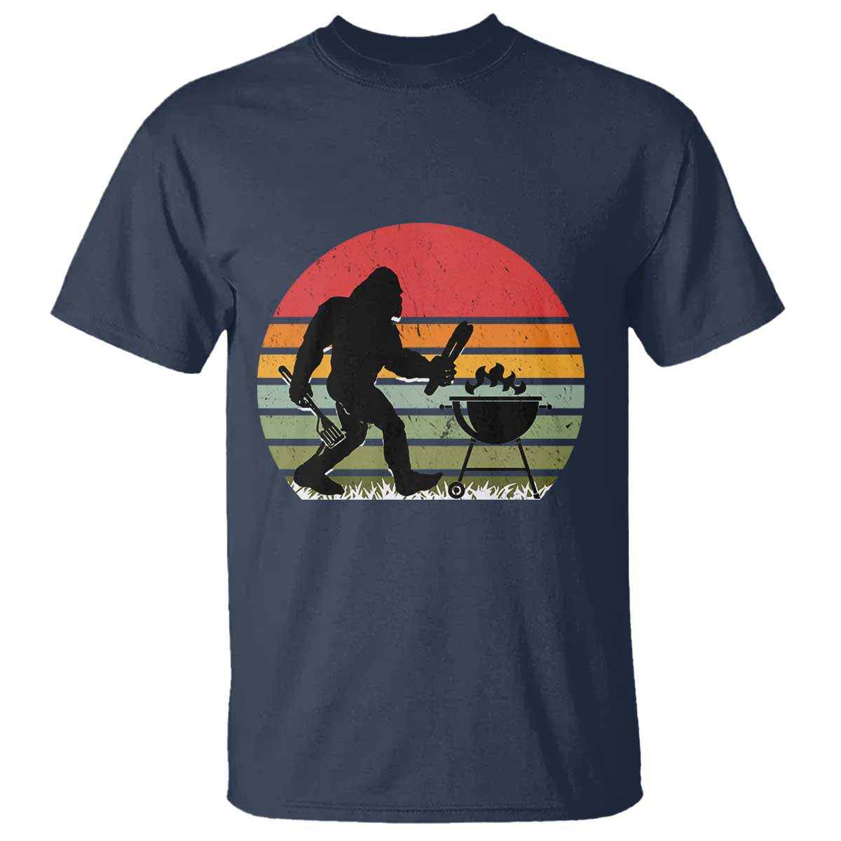 Funny Retro Bigfoot Grilling BBQ Chef T Shirt TS11 Navy Print Your Wear