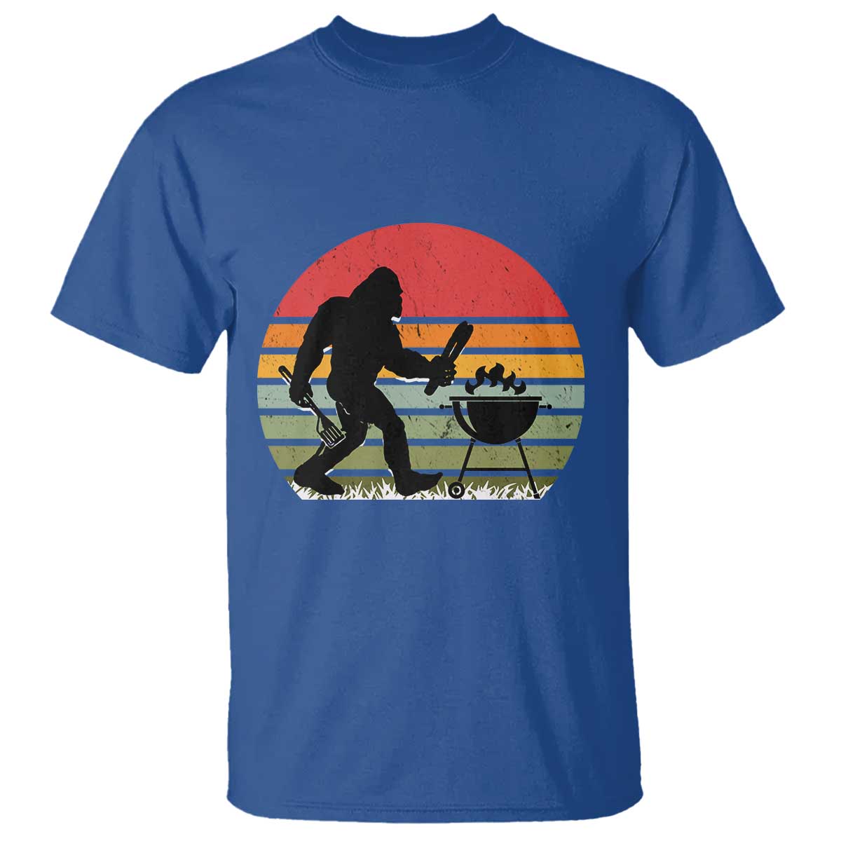 Funny Retro Bigfoot Grilling BBQ Chef T Shirt TS11 Royal Blue Print Your Wear