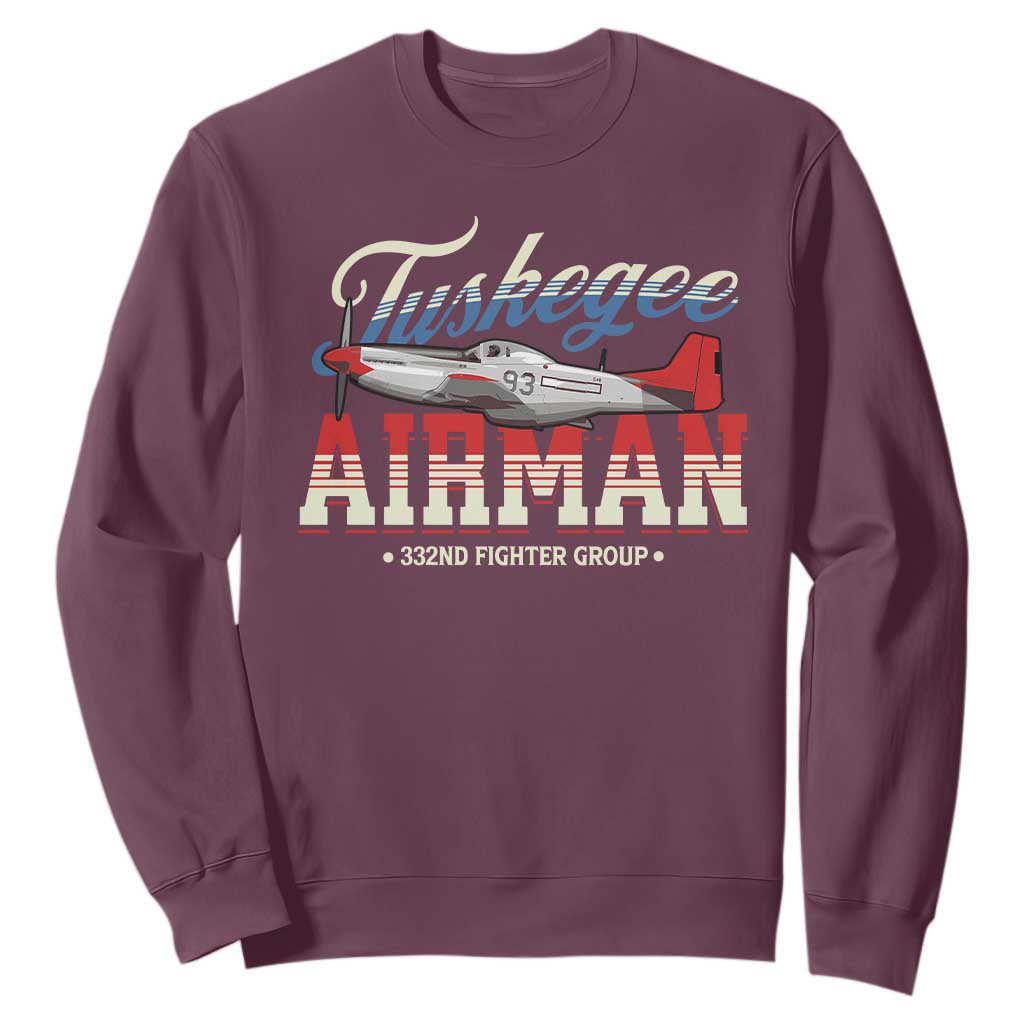 Tuskegee Airman Sweatshirt 332ND Fighter Group Airplane TS11 Maroon Print Your Wear
