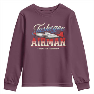 Tuskegee Airman Youth Sweatshirt 332ND Fighter Group Airplane TS11 Maroon Print Your Wear
