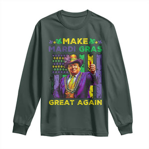 Funny Trump Make Mardi Gras Great Again Long Sleeve Shirt Vintage American Flag Fleur De Lis TS11 Dark Forest Green Print Your Wear