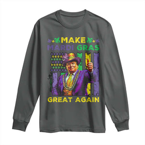 Funny Trump Make Mardi Gras Great Again Long Sleeve Shirt Vintage American Flag Fleur De Lis TS11 Dark Heather Print Your Wear