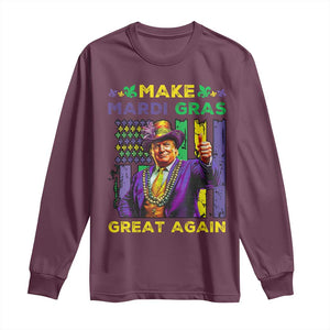 Funny Trump Make Mardi Gras Great Again Long Sleeve Shirt Vintage American Flag Fleur De Lis TS11 Maroon Print Your Wear