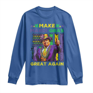 Funny Trump Make Mardi Gras Great Again Long Sleeve Shirt Vintage American Flag Fleur De Lis TS11 Royal Blue Print Your Wear