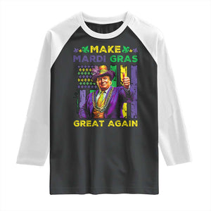 Funny Trump Make Mardi Gras Great Again Raglan Shirt Vintage American Flag Fleur De Lis TS11 Black White Print Your Wear