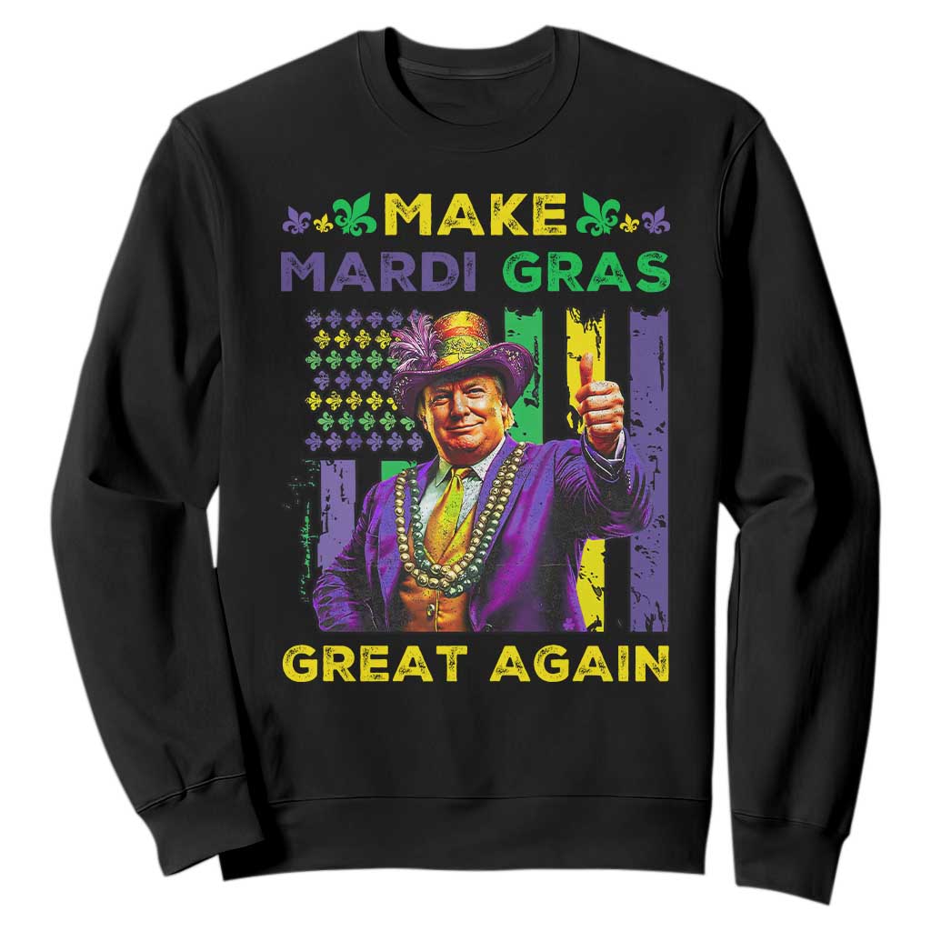 Funny Trump Make Mardi Gras Great Again Sweatshirt Vintage American Flag Fleur De Lis TS11 Black Print Your Wear