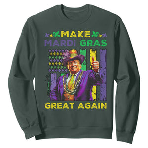 Funny Trump Make Mardi Gras Great Again Sweatshirt Vintage American Flag Fleur De Lis TS11 Dark Forest Green Print Your Wear