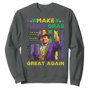 Funny Trump Make Mardi Gras Great Again Sweatshirt Vintage American Flag Fleur De Lis TS11 Dark Heather Print Your Wear