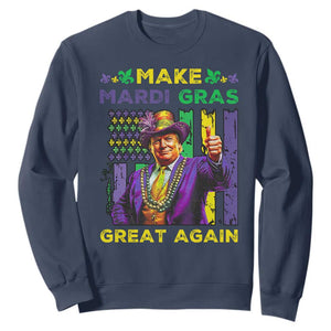 Funny Trump Make Mardi Gras Great Again Sweatshirt Vintage American Flag Fleur De Lis TS11 Navy Print Your Wear