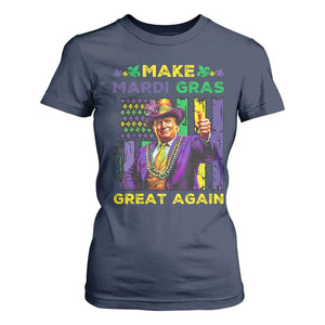 Funny Trump Make Mardi Gras Great Again T Shirt For Women Vintage American Flag Fleur De Lis TS11 Navy Print Your Wear