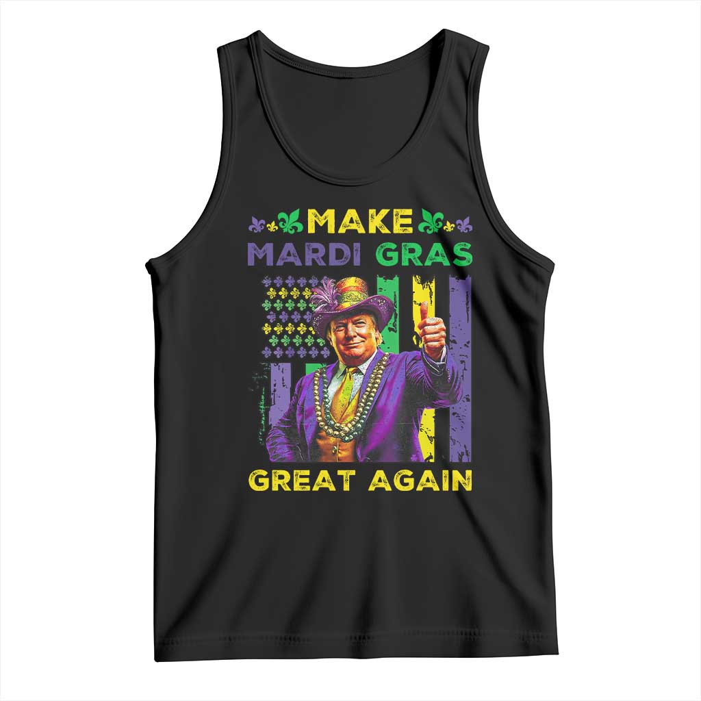 Funny Trump Make Mardi Gras Great Again Tank Top Vintage American Flag Fleur De Lis TS11 Black Print Your Wear