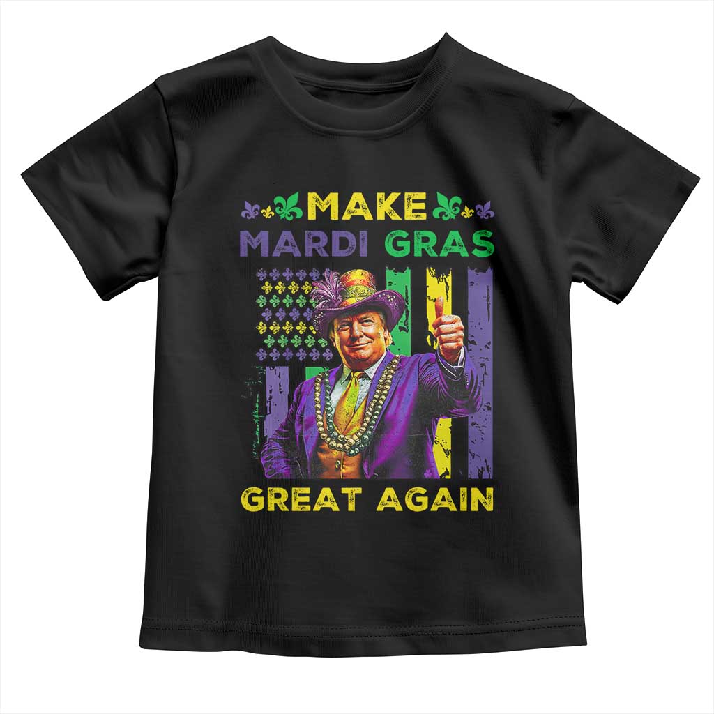 Funny Trump Make Mardi Gras Great Again Toddler T Shirt Vintage American Flag Fleur De Lis TS11 Black Print Your Wear