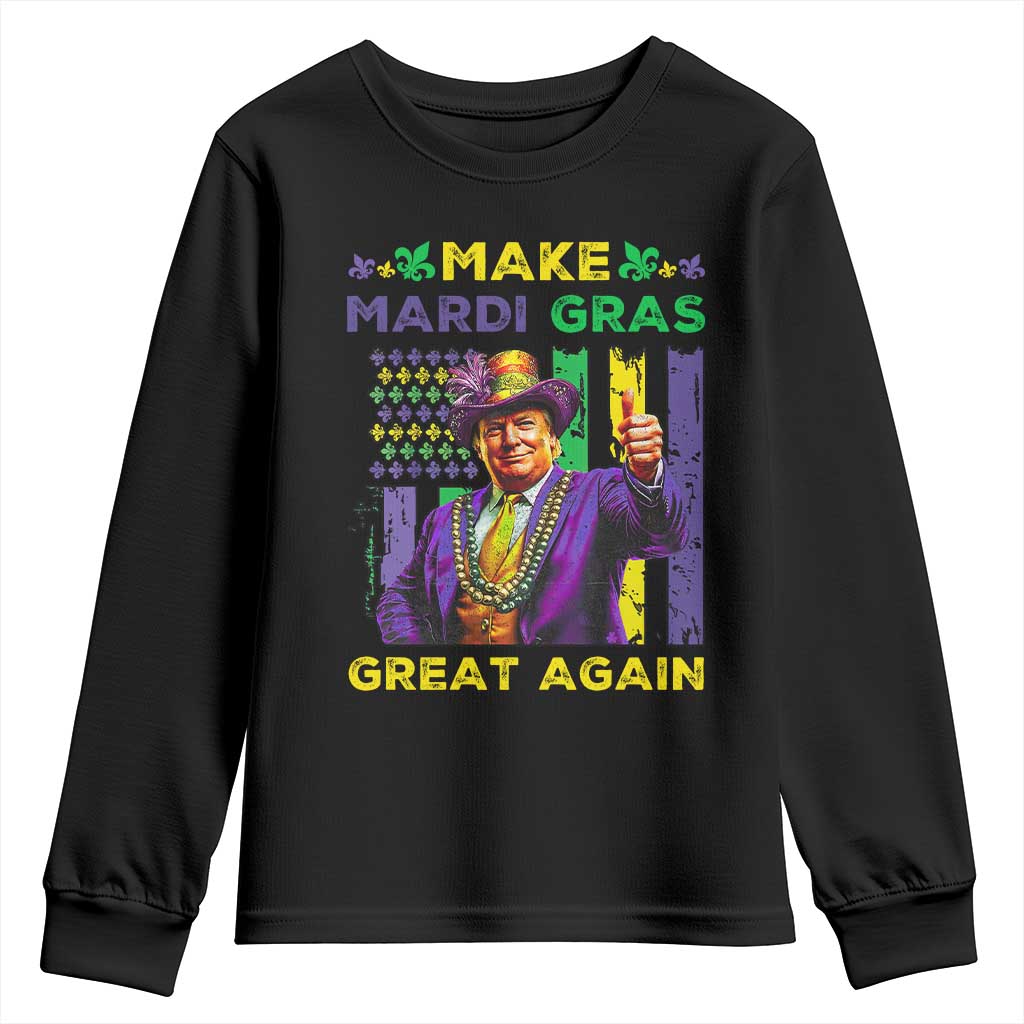 Funny Trump Make Mardi Gras Great Again Youth Sweatshirt Vintage American Flag Fleur De Lis TS11 Black Print Your Wear