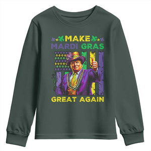 Funny Trump Make Mardi Gras Great Again Youth Sweatshirt Vintage American Flag Fleur De Lis TS11 Dark Forest Green Print Your Wear