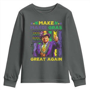 Funny Trump Make Mardi Gras Great Again Youth Sweatshirt Vintage American Flag Fleur De Lis TS11 Dark Heather Print Your Wear