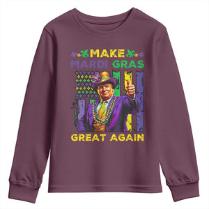 Funny Trump Make Mardi Gras Great Again Youth Sweatshirt Vintage American Flag Fleur De Lis TS11 Maroon Print Your Wear