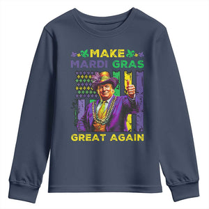 Funny Trump Make Mardi Gras Great Again Youth Sweatshirt Vintage American Flag Fleur De Lis TS11 Navy Print Your Wear