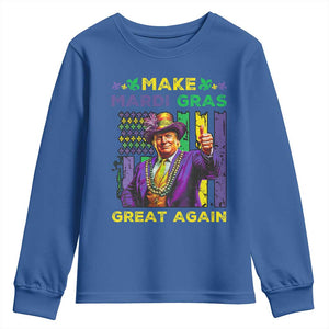 Funny Trump Make Mardi Gras Great Again Youth Sweatshirt Vintage American Flag Fleur De Lis TS11 Royal Blue Print Your Wear