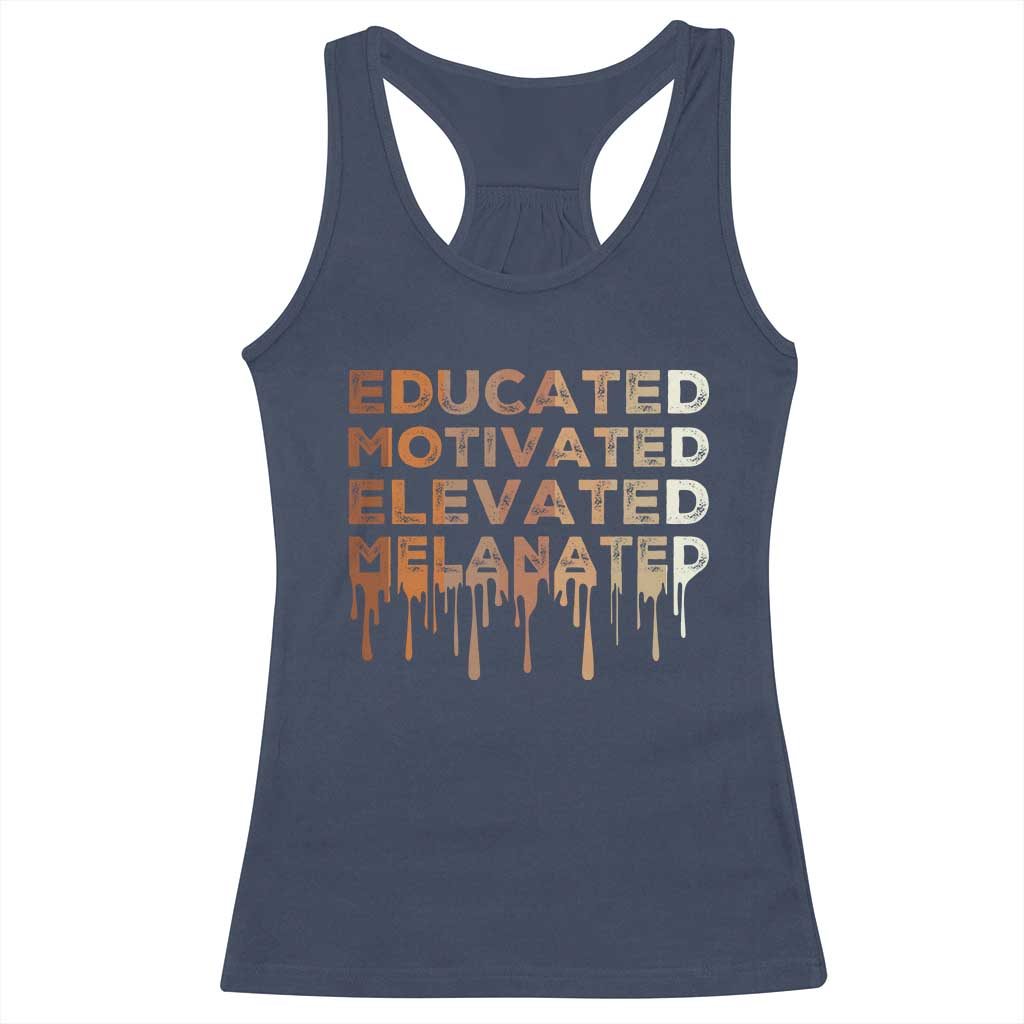 Educated Motivated Elevated Melanated Racerback Tank Top Black Pride Melanin TS11 Navy Print Your Wear