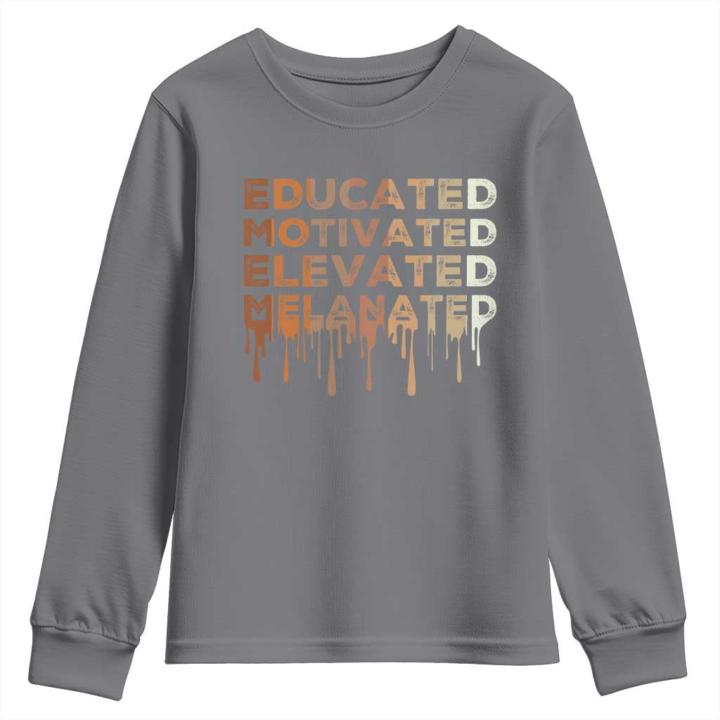 Educated Motivated Elevated Melanated Youth Sweatshirt Black Pride Melanin TS11 Charcoal Print Your Wear