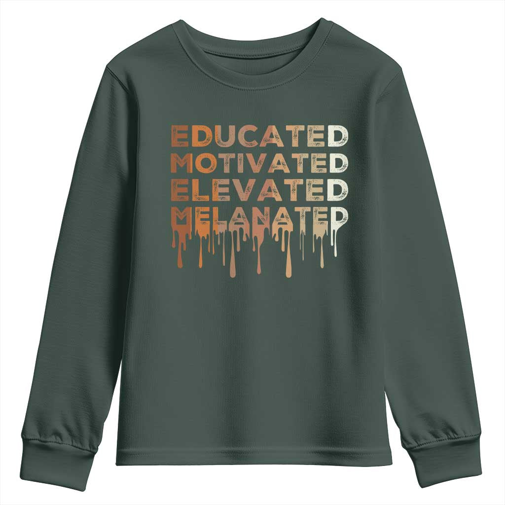 Educated Motivated Elevated Melanated Youth Sweatshirt Black Pride Melanin TS11 Dark Forest Green Print Your Wear