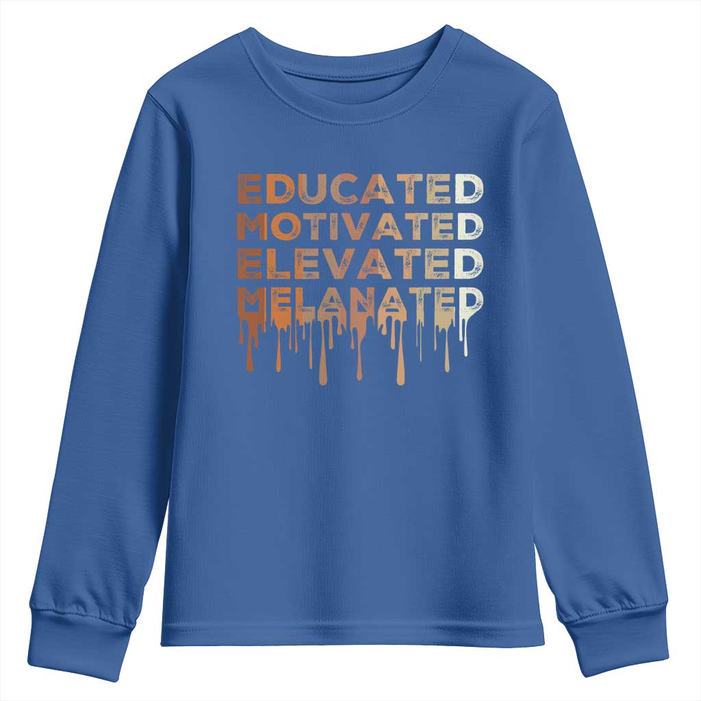 Educated Motivated Elevated Melanated Youth Sweatshirt Black Pride Melanin TS11 Royal Blue Print Your Wear