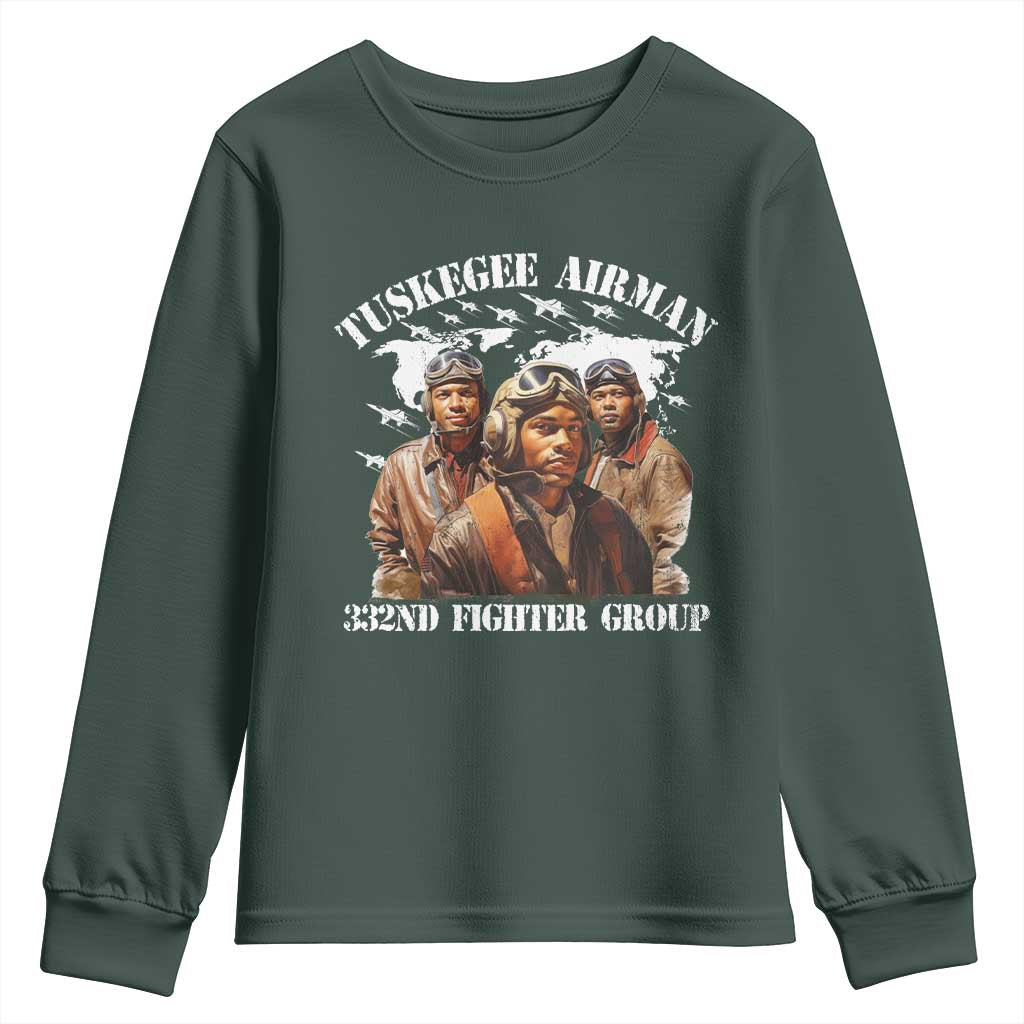 Tuskegee Airman Youth Sweatshirt 332ND Fighter Group Black History Month TS11 Dark Forest Green Print Your Wear