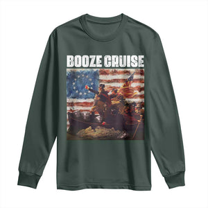 Funny George Washington Long Sleeve Shirt Booze Cruise Political Party Vintage American Flag TS11 Dark Forest Green Print Your Wear