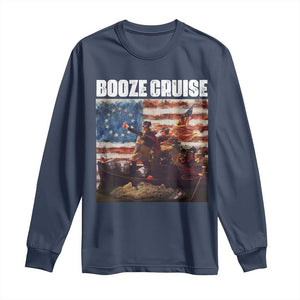 Funny George Washington Long Sleeve Shirt Booze Cruise Political Party Vintage American Flag TS11 Navy Print Your Wear