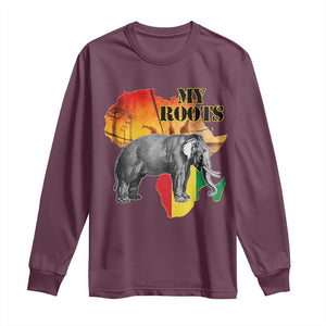 Africa Roots Long Sleeve Shirt My Roots Africa Map Black History Elephant TS11 Maroon Print Your Wear