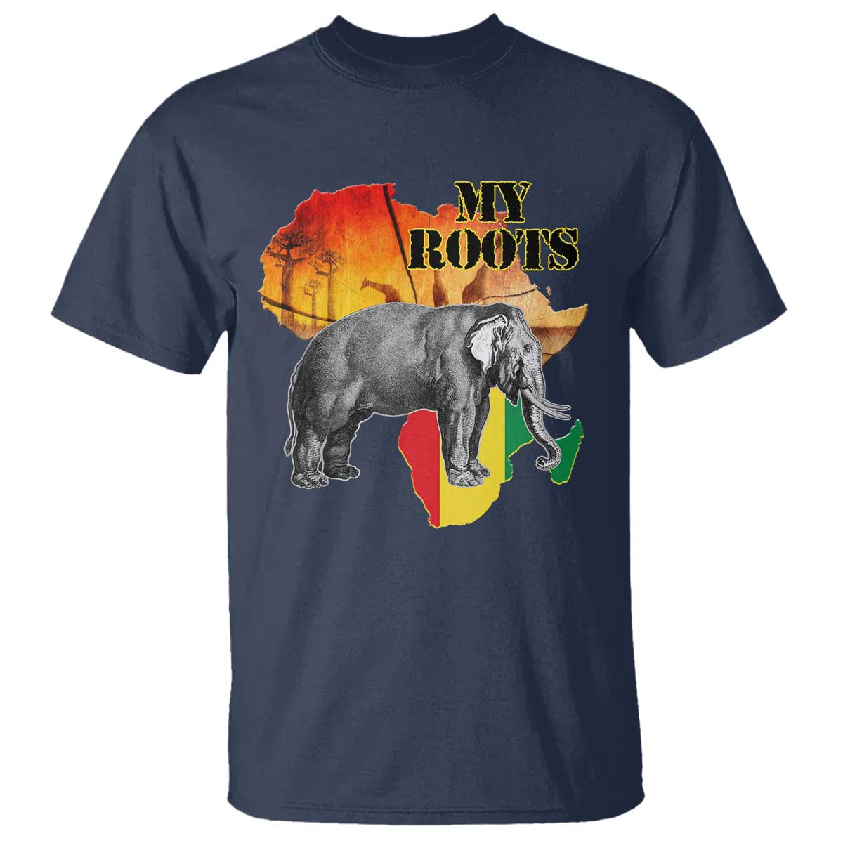 Africa Roots T Shirt My Roots Africa Map Black History Elephant TS11 Navy Print Your Wear