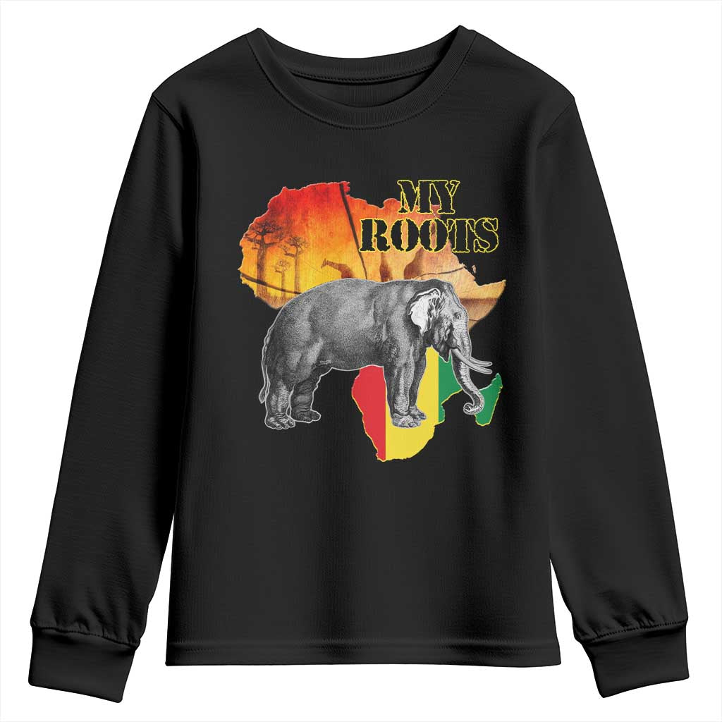 Africa Roots Youth Sweatshirt My Roots Africa Map Black History Elephant TS11 Black Print Your Wear