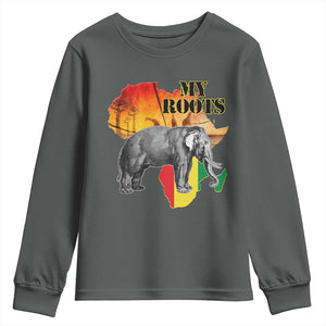 Africa Roots Youth Sweatshirt My Roots Africa Map Black History Elephant TS11 Dark Heather Print Your Wear