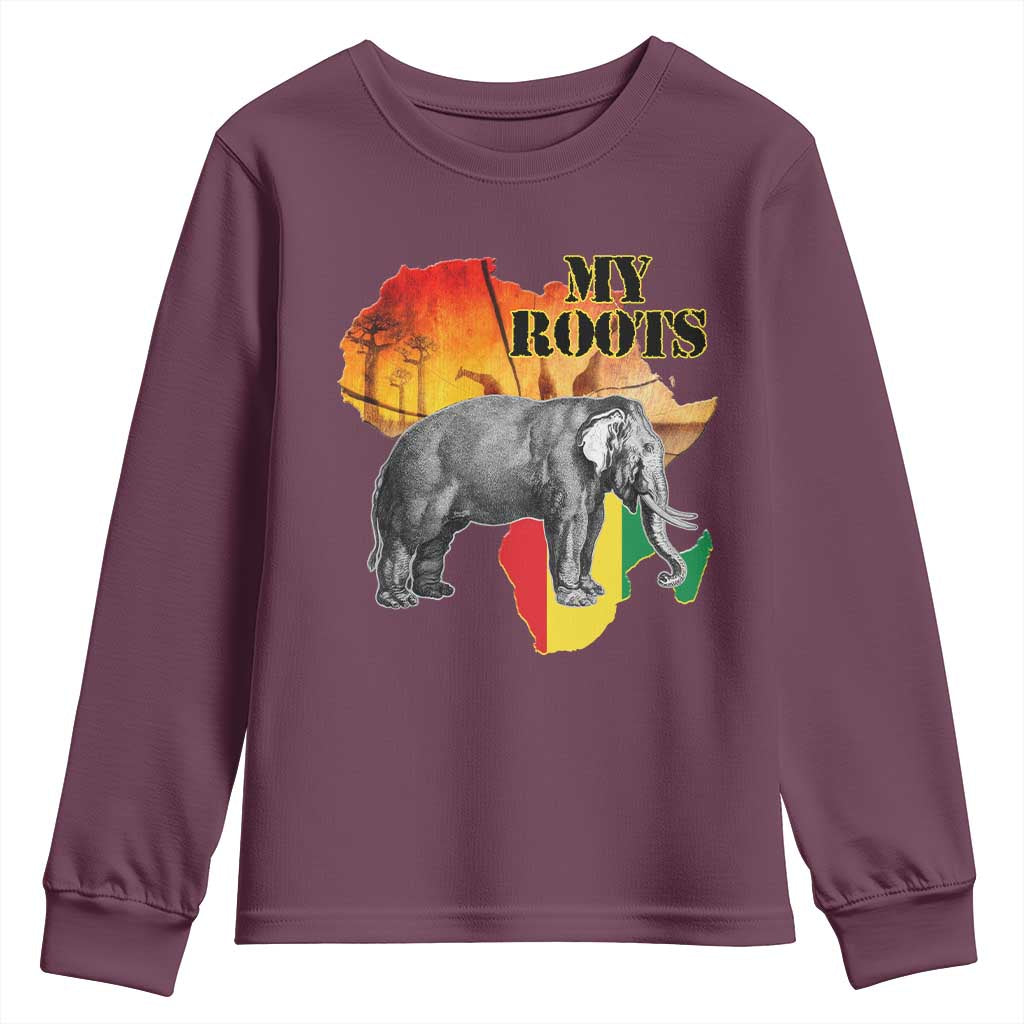 Africa Roots Youth Sweatshirt My Roots Africa Map Black History Elephant TS11 Maroon Print Your Wear