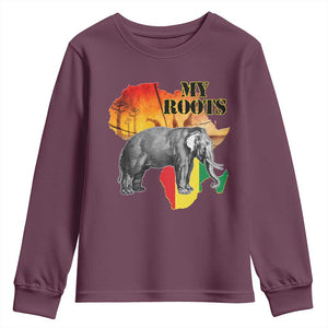 Africa Roots Youth Sweatshirt My Roots Africa Map Black History Elephant TS11 Maroon Print Your Wear