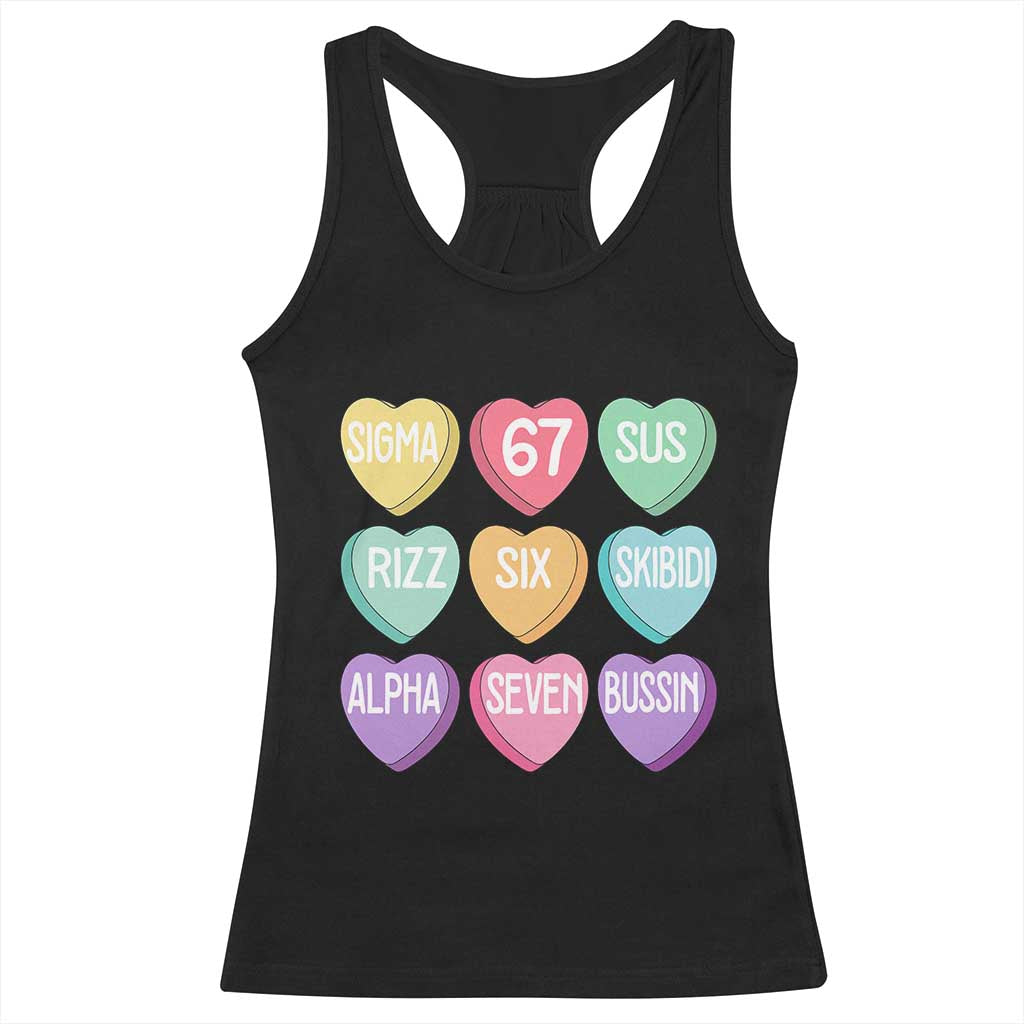 Funny Valentines Day 67 Meme Six Seven Sigma Rizz Heart Kids Racerback Tank Top TS11 Black Print Your Wear