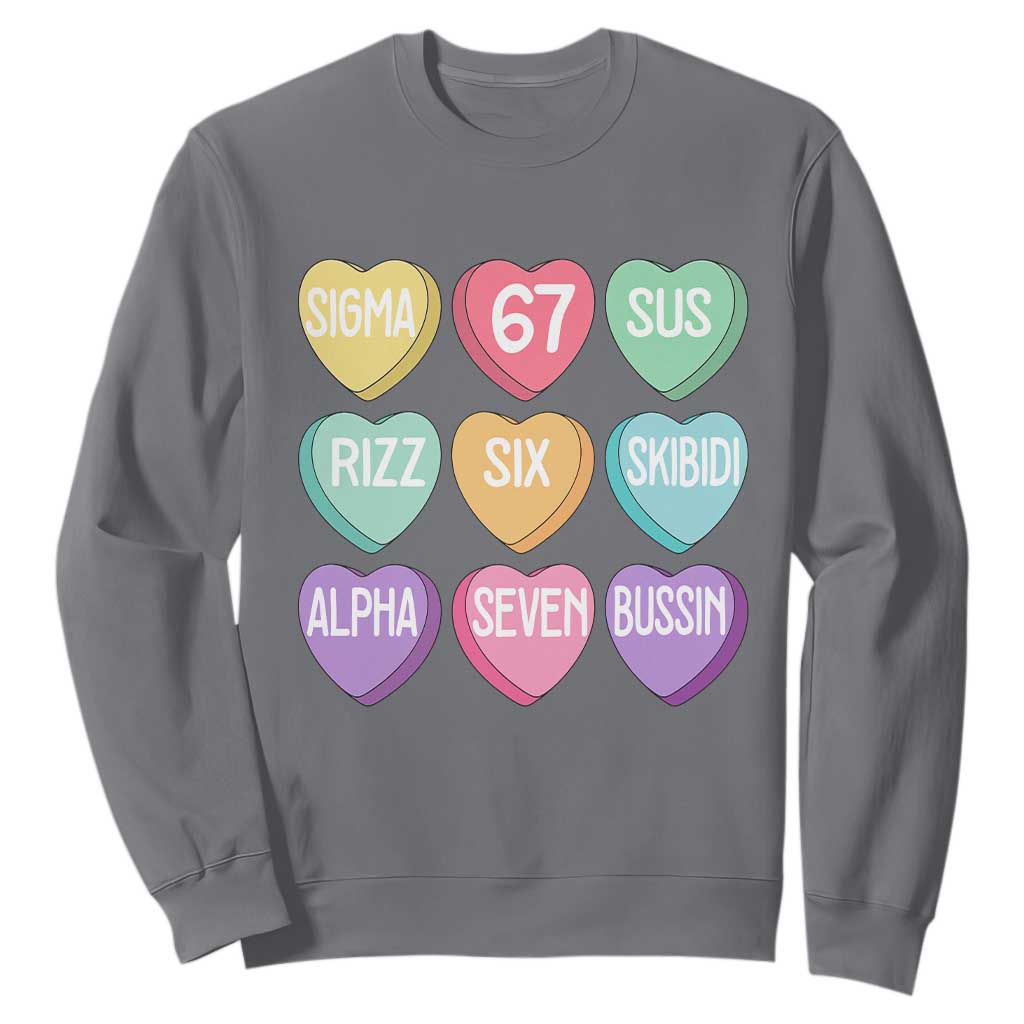 Funny Valentines Day 67 Meme Six Seven Sigma Rizz Heart Kids Sweatshirt TS11 Charcoal Print Your Wear
