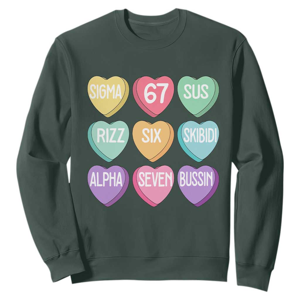 Funny Valentines Day 67 Meme Six Seven Sigma Rizz Heart Kids Sweatshirt TS11 Dark Forest Green Print Your Wear