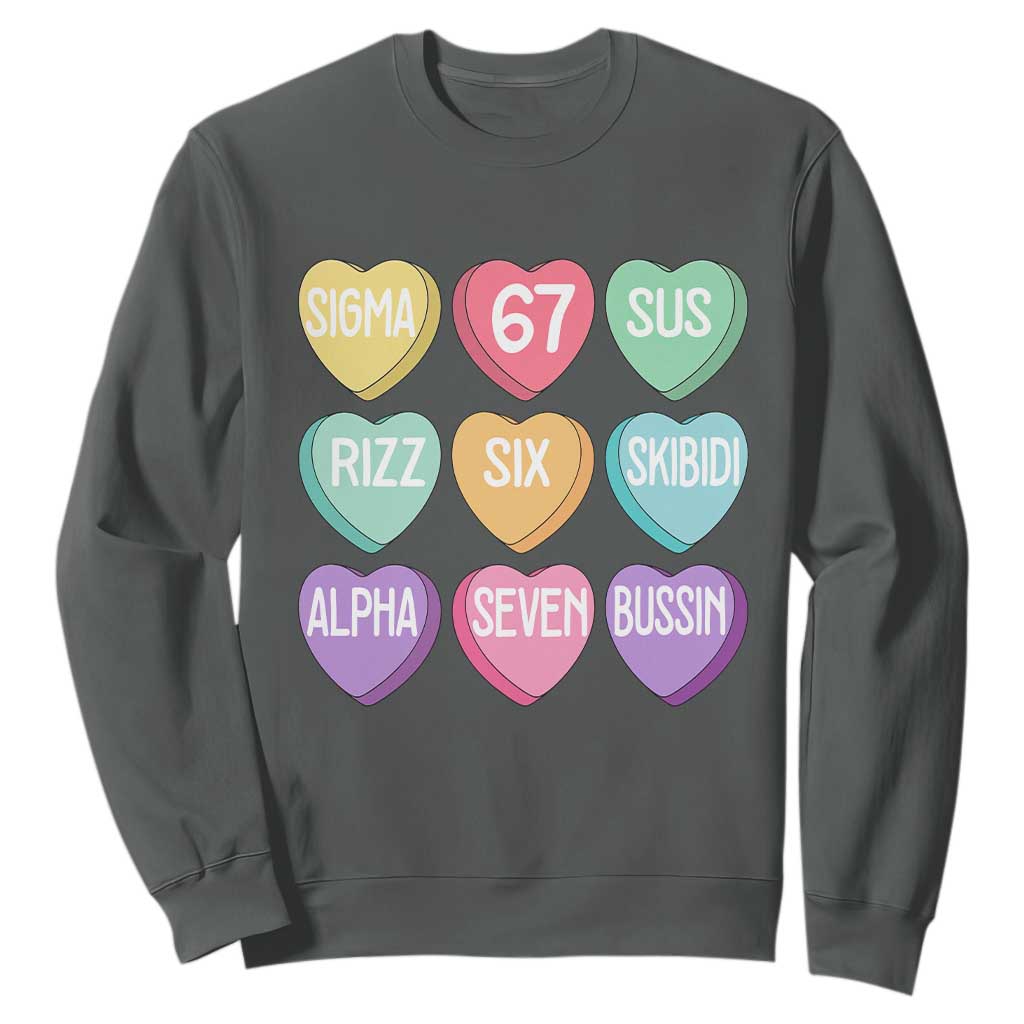 Funny Valentines Day 67 Meme Six Seven Sigma Rizz Heart Kids Sweatshirt TS11 Dark Heather Print Your Wear