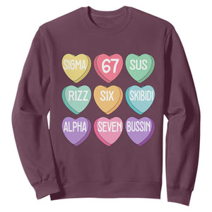 Funny Valentines Day 67 Meme Six Seven Sigma Rizz Heart Kids Sweatshirt TS11 Maroon Print Your Wear
