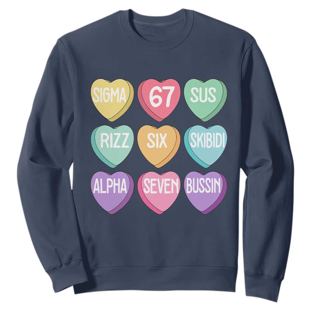 Funny Valentines Day 67 Meme Six Seven Sigma Rizz Heart Kids Sweatshirt TS11 Navy Print Your Wear