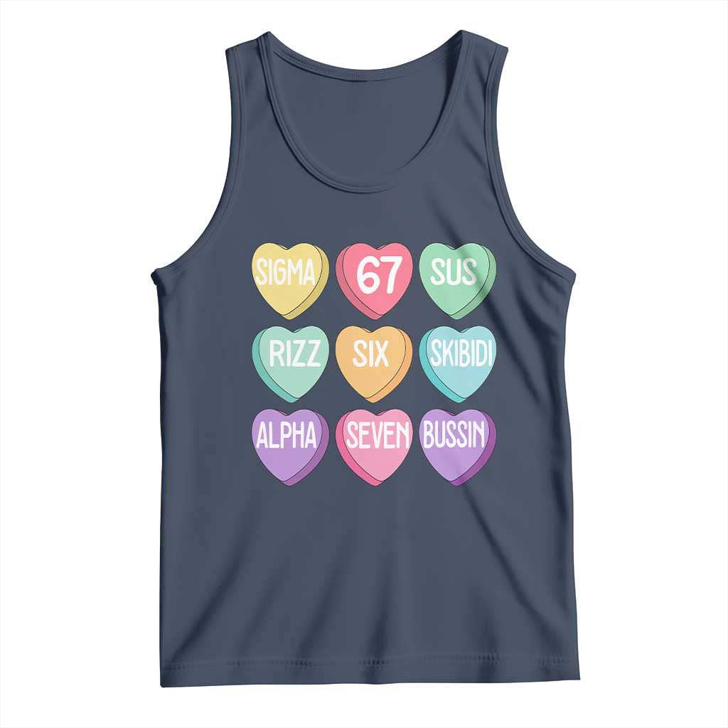 Funny Valentines Day 67 Meme Six Seven Sigma Rizz Heart Kids Tank Top TS11 Navy Print Your Wear