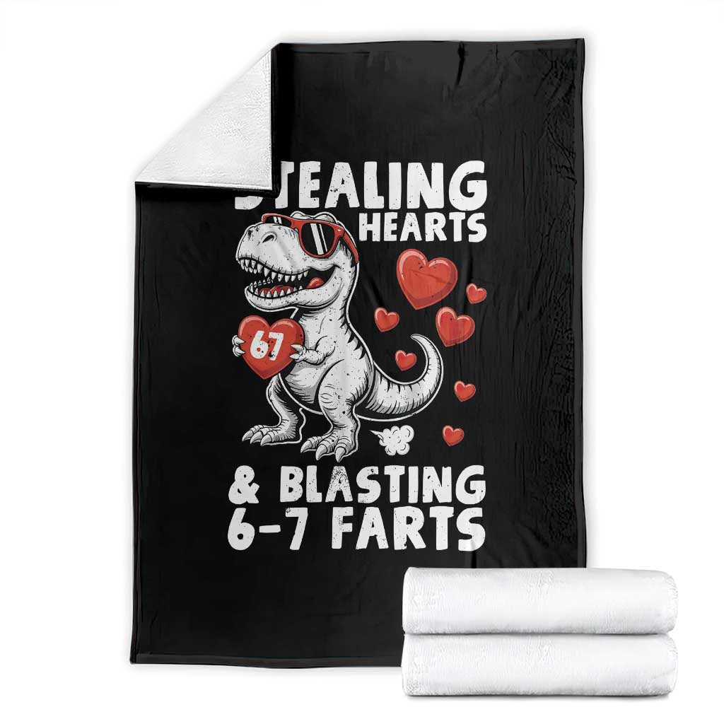 Funny 67 Meme Valentines Day Dinosaur Throw Blanket Stealing Hearts And Blasting 67 Farts TS11 Black Print Your Wear